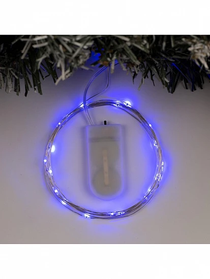 Гирлянда «Нить» 2 м роса, IP20, серебристая нить, 20 LED, батарейки CR2032×2 (в комплекте), свечение синее